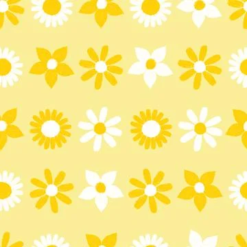 Vector yellow simple flower pen sketch repeat pattern. Suitable for textile,  Stock Illustration