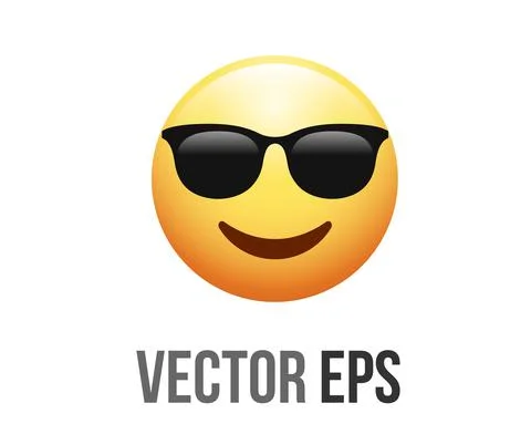 Vector yellow smiley face with black sunglasses flat icon Stock Illustration