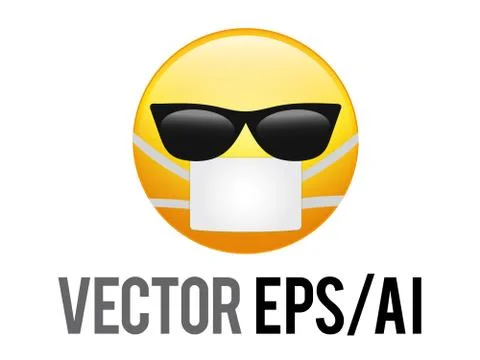 Vector yellow smiley face icon with black sunglasses and coronavirus mask Stock Illustration
