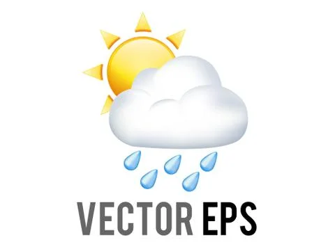 Vector yellow sun half icon covered by rain cloud with blue raindrops 스톡 일러스트