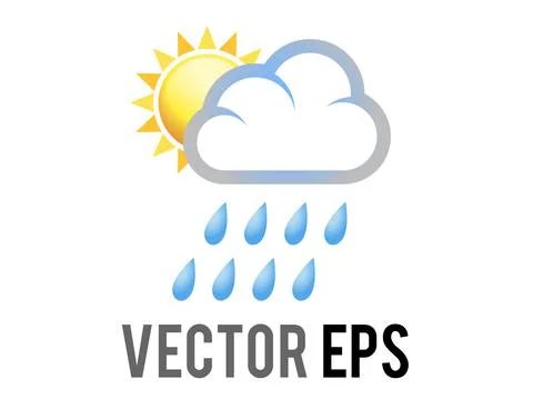 Vector yellow sun half icon covered by rain cloud with blue raindrops Stock Illustration