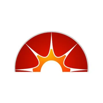 Vector yellow sun symbol. Vector half circle sun element Stock Illustration