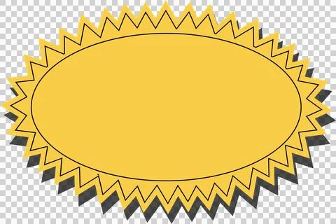 Vector yellow sunburst emblem is glowing on transparent background showing oval 库存插图