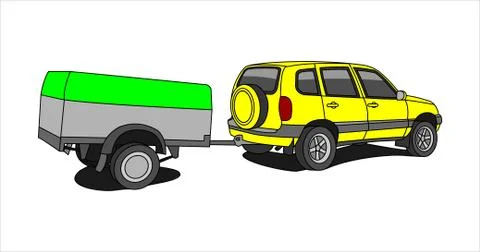 Vector yellow SUV With Trailer. Stock Illustration
