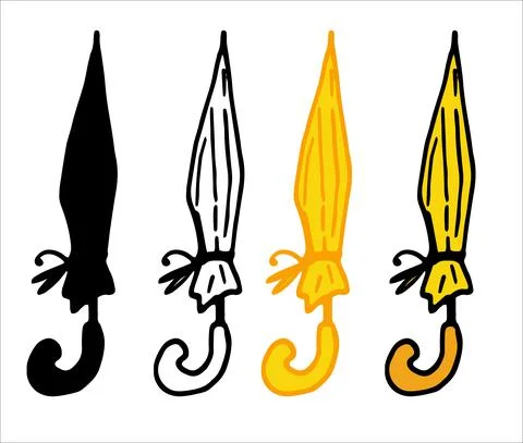 Vector yellow umbrella. A hand-drawn doodle-style umbrella walking stick, with a Stock Illustration