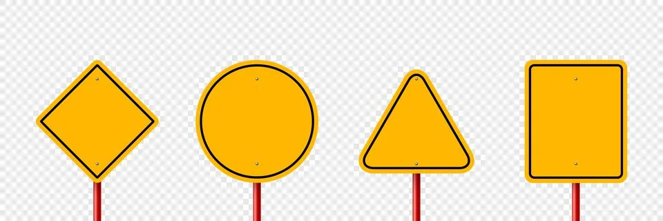 Vector Yellow Warning, Danger Stop Sign Icon Set Isolated. Rhombus, Circle Stock Illustration