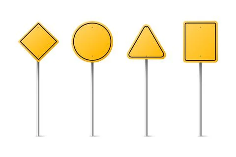 Vector Yellow Warning, Danger Stop Sign Frame in Full Length Icon Set Isolated Illustration