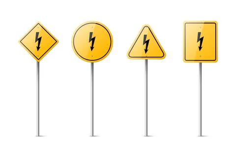 Vector Yellow Warning, Danger Stop Sign Frame with Lightning Arrow icon in Full Illustration