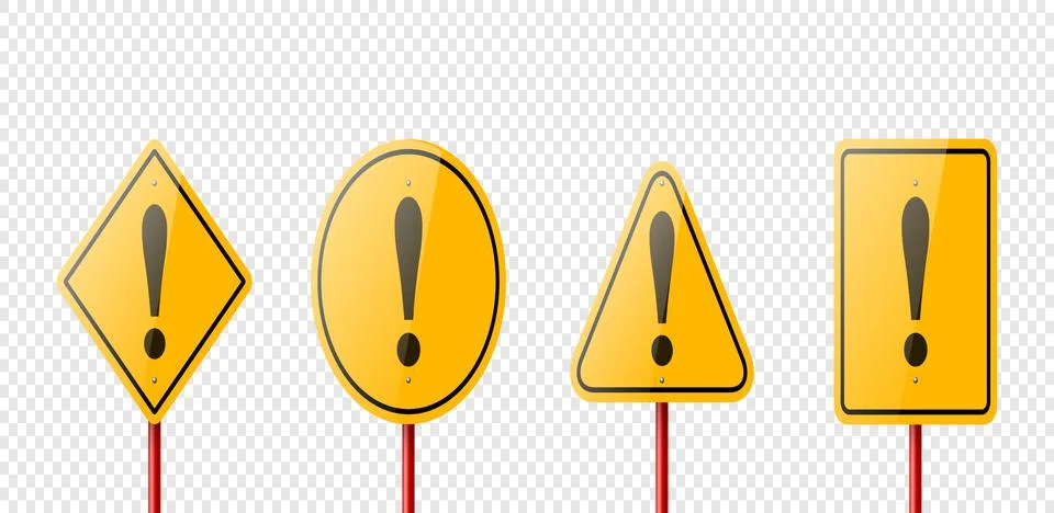 Vector Yellow Warning, Danger Stop Sign Frame with an Exclamation Mark Icon Set Illustration