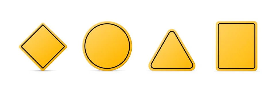 Vector Yellow Warning, Danger Stop Sign Frame Icon Set Isolated. Rhombus, Circle Illustration