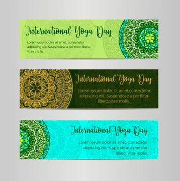 Vector yoga illustration. Template of poster for International Yoga Day. Flye Stock Illustration