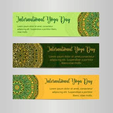 Vector yoga illustration. Template of poster for International Yoga Day. Flye Stock Illustration