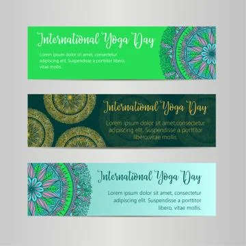 Vector yoga illustration. Template of poster for International Yoga Day. Flye Stock Illustration