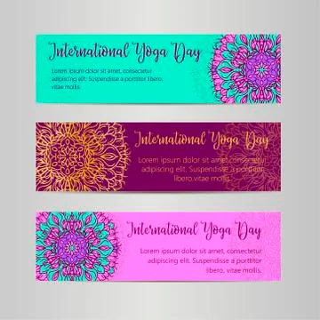 Vector yoga illustration. Template of poster for International Yoga Day. Flye Stock Illustration