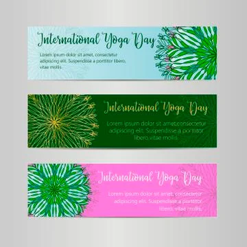 Vector yoga illustration. Template of poster for International Yoga Day. Flye Stock Illustration