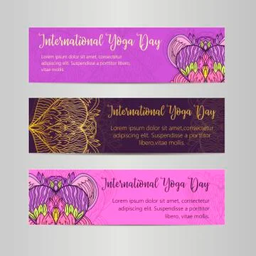 Vector yoga illustration. Template of poster for International Yoga Day. Flye Stock Illustration