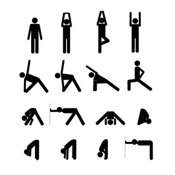 Vector yoga poses stick man icon set Illustrazione stock