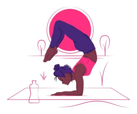 Vector yoga in shadow of sharp lines style Illustrazione stock