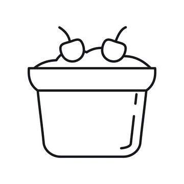 Vector yogurt in can with cherry in line Stock Illustration