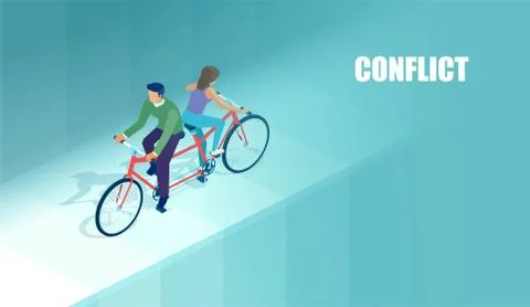 Vector of a young couple riding same bicycle in opposite direction Stock Illustration