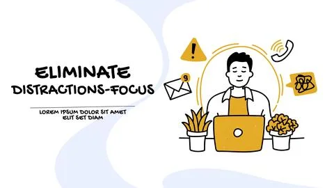 Vector of a young man staying focused while working in a office on his lapt.. Stock Illustration