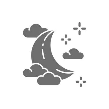 Vector young moon in clouds grey icon. Stock Illustration