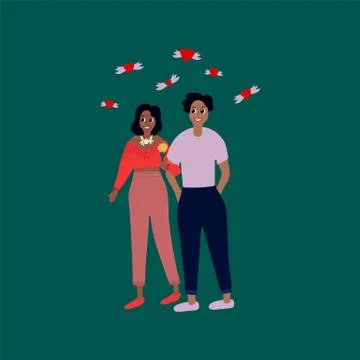 In the vector young people in love. The couple's date is on February 14 Stock Illustration
