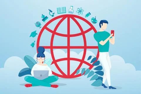 Vector of young people using mobile devices Illustrazione stock