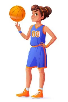 Vector young pretty basketball player girl spinning ball on finger. Stock Illustration