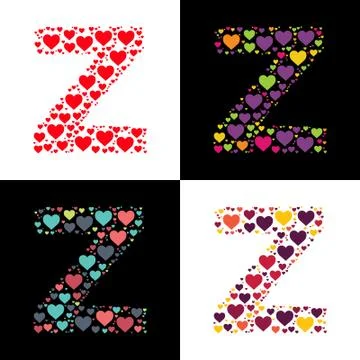 Vector Z alphabet with various heart shape Stock Illustration