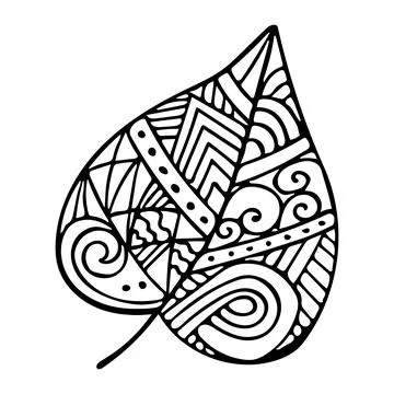 Vector zen tangle and doodle leaf. Nature coloring book. Black and white Stock Illustration