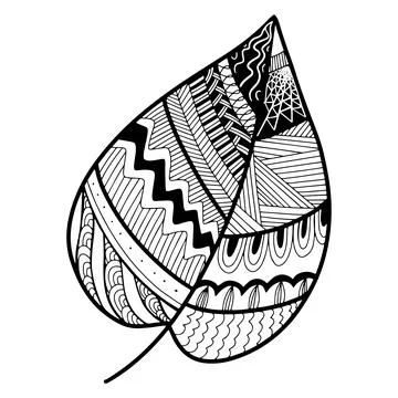 Vector zen tangle and doodle leaf. Nature coloring book. Black and white Stock Illustration