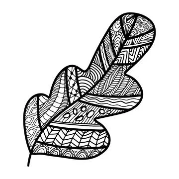 Vector zen tangle and doodle oak leaf. Nature coloring book. Black and white Stock-Illustration