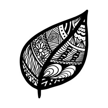 Vector zen tangle and doodle leaf. Nature coloring book. Black and white Stock-Illustration