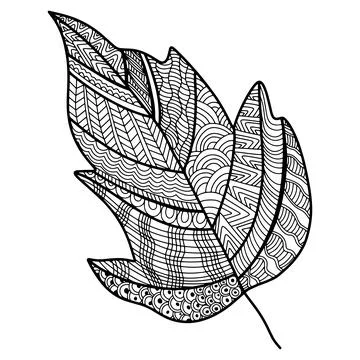 Vector zen tangle and doodle leaf. Nature coloring book. Black and white Stock-Illustration