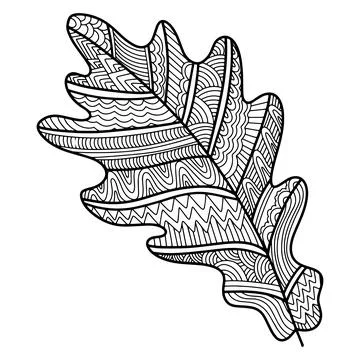 Vector zen tangle and doodle oak leaf. Nature coloring book. Black and white Stock-Illustration