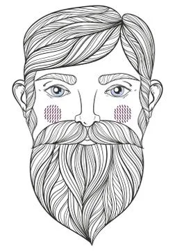 Vector zentangle Portrait of bearder Man with mustache for adult 스톡 일러스트