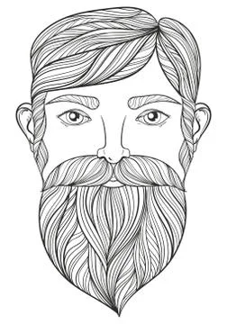 Vector zentangle Portrait of Man with Mustache and beard for adu 스톡 일러스트