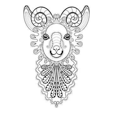 Vector zentangle Ram Head illustration,  Goat print for adult an 스톡 일러스트