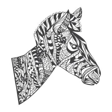 Vector zentangle style Zebra Head illustration Illustrazione stock
