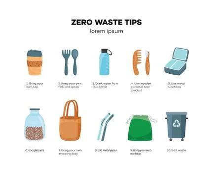 Vector zero waste tips concept icon set Stock Illustration