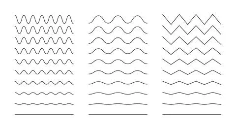 Vector zigzag and wavy horizontal underline. Set of waves line. Wavy lines set Stock Illustration