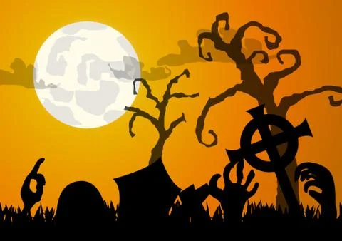 Vector : Zombie hand and graveyard halloween background Illustrazione stock