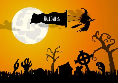 Vector : Zombie hand and graveyard halloween background Stock Illustration