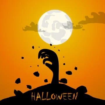 Vector : Zombie hand and moon halloween background Stock Illustration