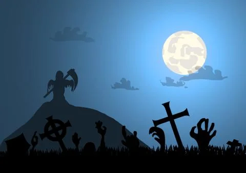 Vector : Zombie hands graveyard and death with halloween background Stock Illustration