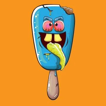 Vector Zombie ice cream with brain and red eyes isolated on orange background Stock Illustration