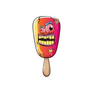 Vector Zombie ice cream with brain and red eyes isolated on white background 스톡 일러스트