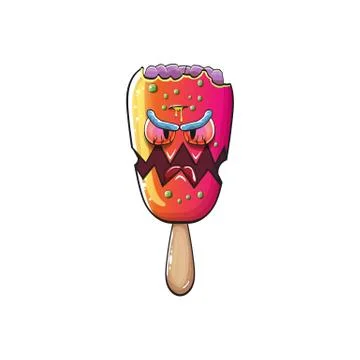 Vector Zombie ice cream with brain and red eyes isolated on white background 스톡 일러스트