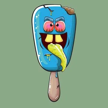 Vector Zombie ice cream with brain and red eyes isolated on green background Stock Illustration